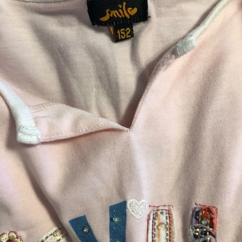 Girls Sevilla embroidered sparkly baby‎ tee ruffle hem pink girls size large 32”
